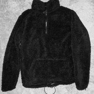 Black Fuzzy Adjustable Hoodie